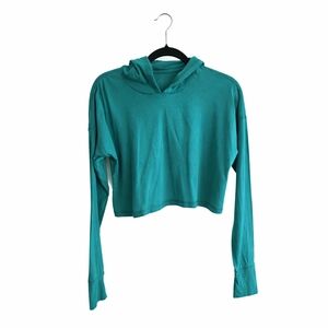 Aerie OFFLINE Cropped Hooded Long Sleeve Top Teal Green Medium